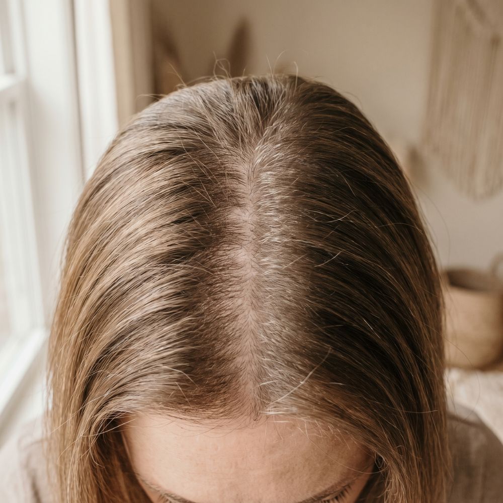 Realistic view of a woman's hair part